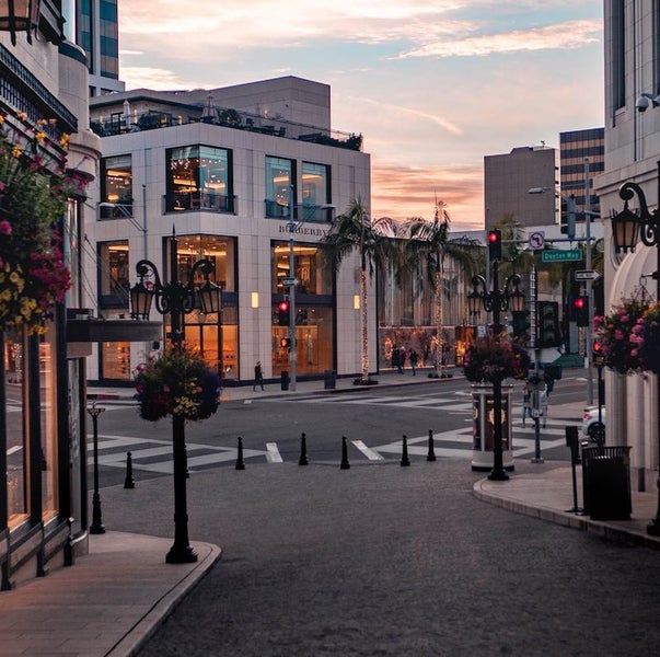 Variety of designer stores on Rodeo Drive, Beverly Hills, Los Angeles